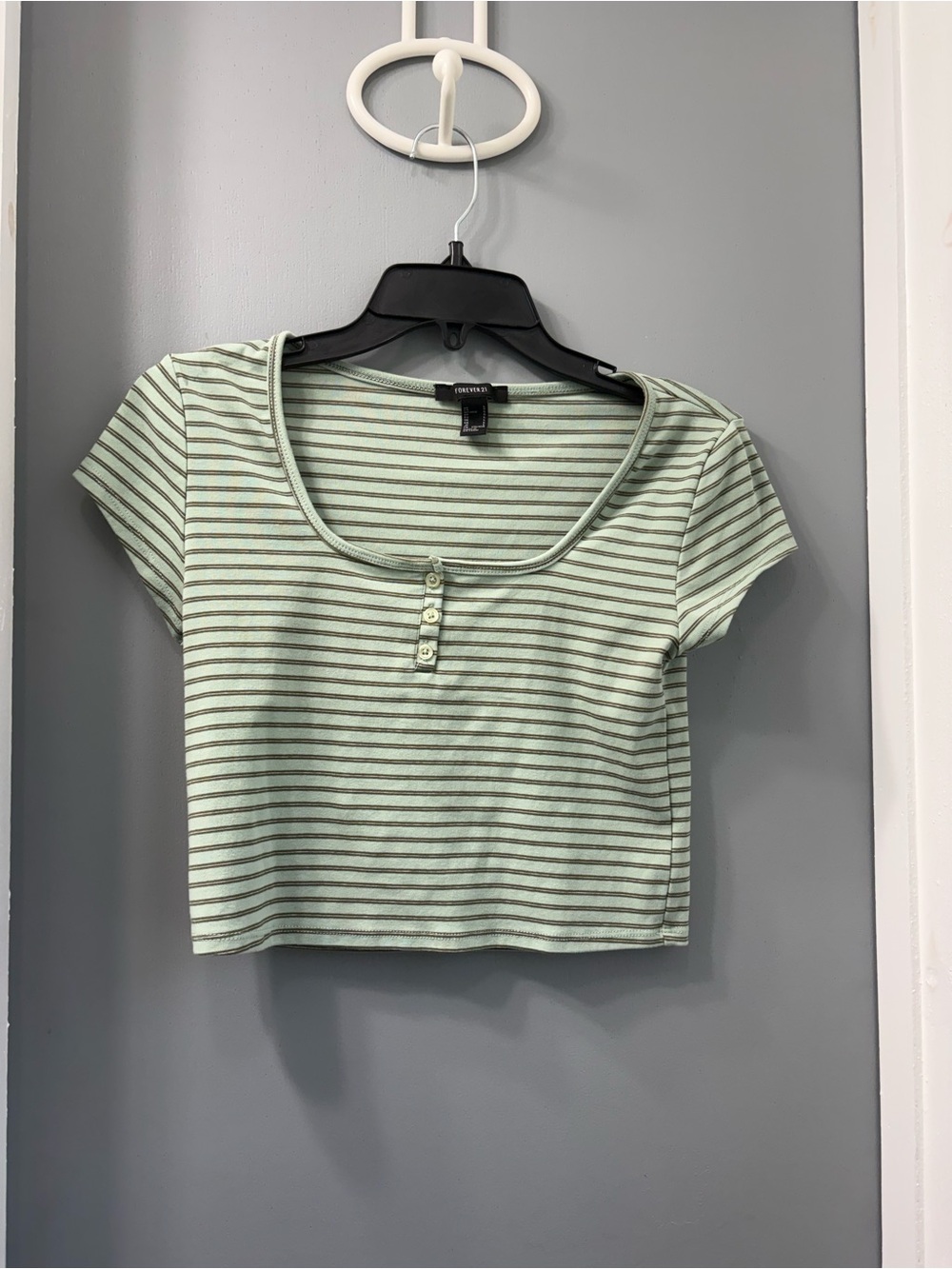 Forever 21 Mint Green and White Striped Crop Top